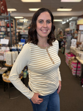 Striped Long Sleeve Henley Top
