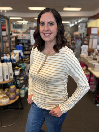 Striped Long Sleeve Henley Top