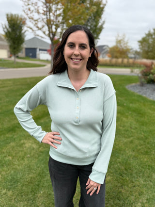 Chrishell Pullover | Mock Neck Button Pullover