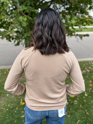 Women's Pinstripe Split Neck Long Sleeve Top