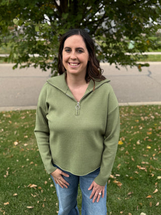 Women's O-Ring Half-Zip Mock Neck Sweater