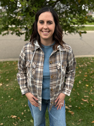 Women's Brushed Plaid Hooded Shacket