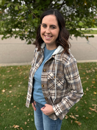 Women's Brushed Plaid Hooded Shacket