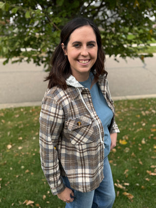 Women's Brushed Plaid Hooded Shacket