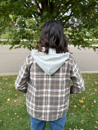 Women's Brushed Plaid Hooded Shacket