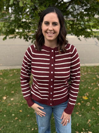 Women's Fuzzy Striped Button-Front Cardigan