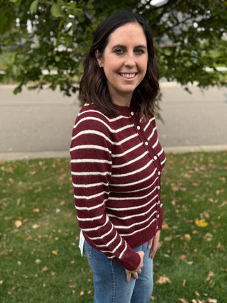 Women's Fuzzy Striped Button-Front Cardigan