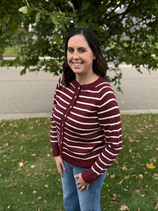Women's Fuzzy Striped Button-Front Cardigan