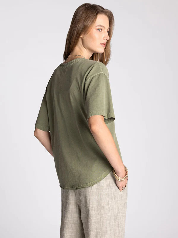 Ismeria Tee in sea spray — women's relaxed fit short sleeve V-neck tee in 100% cotton back view
