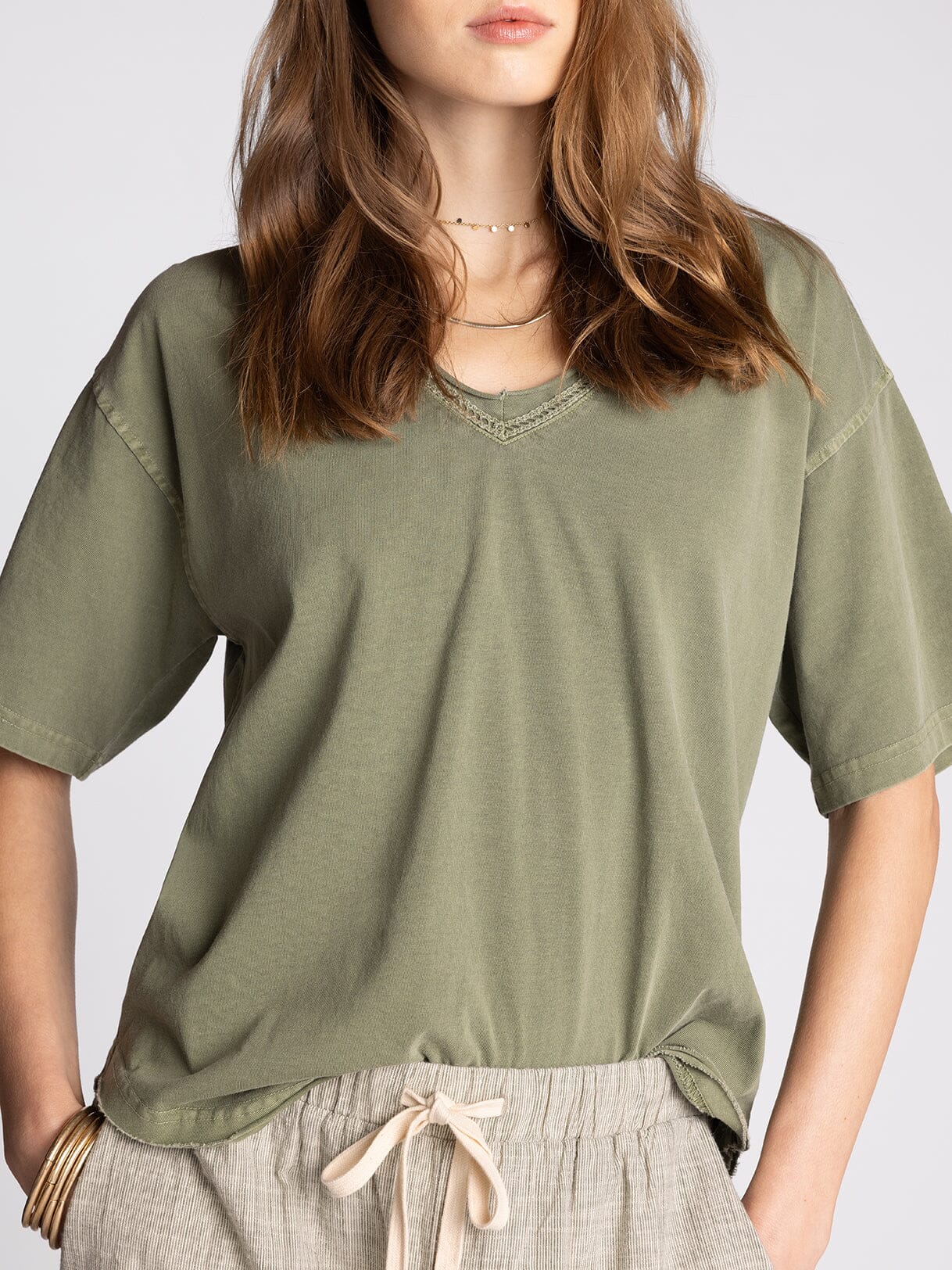 Ismeria Tee in sea spray — women's relaxed fit short sleeve V-neck tee in 100% cotton