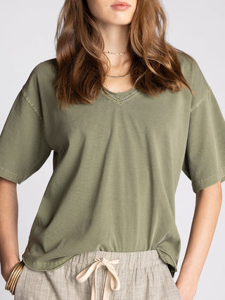 Ismeria Tee in sea spray — women's relaxed fit short sleeve V-neck tee in 100% cotton