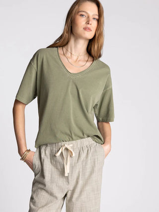 Ismeria Tee in sea spray — women's relaxed fit short sleeve V-neck tee in 100% cotton front view