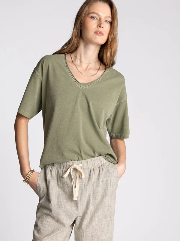 Ismeria Tee in sea spray — women's relaxed fit short sleeve V-neck tee in 100% cotton front view
