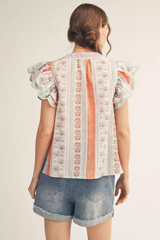 Ruffle Cap Sleeve Boho Floral Top