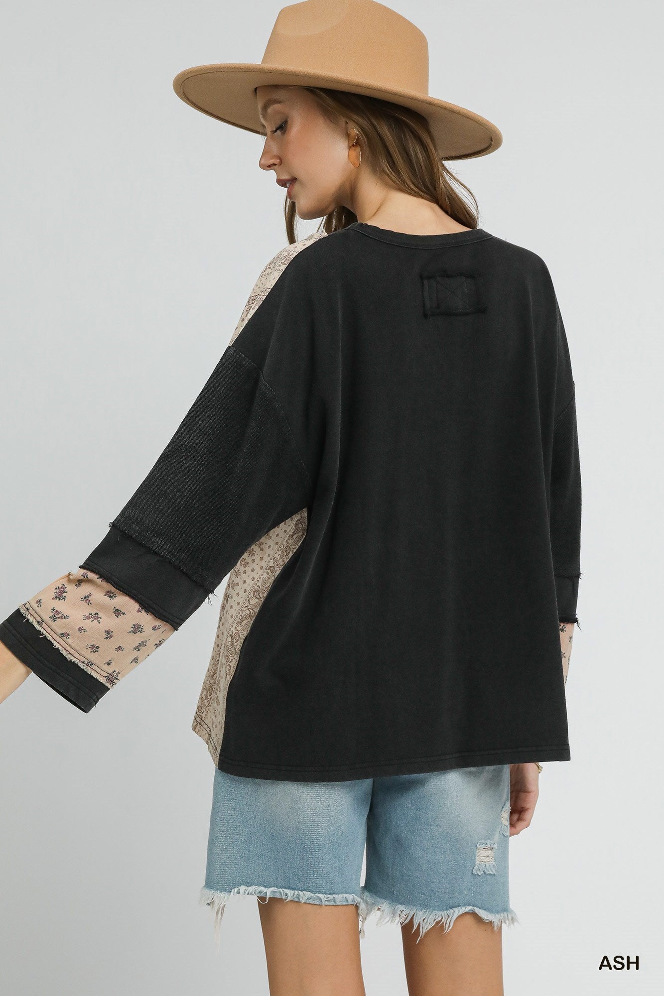 French Terry Patchwork Sleeve Pullover