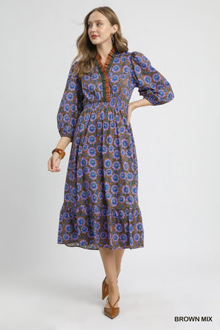 Mix Floral Ruffle Midi Dress FINAL SALE