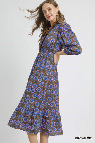 Mix Floral Ruffle Midi Dress FINAL SALE