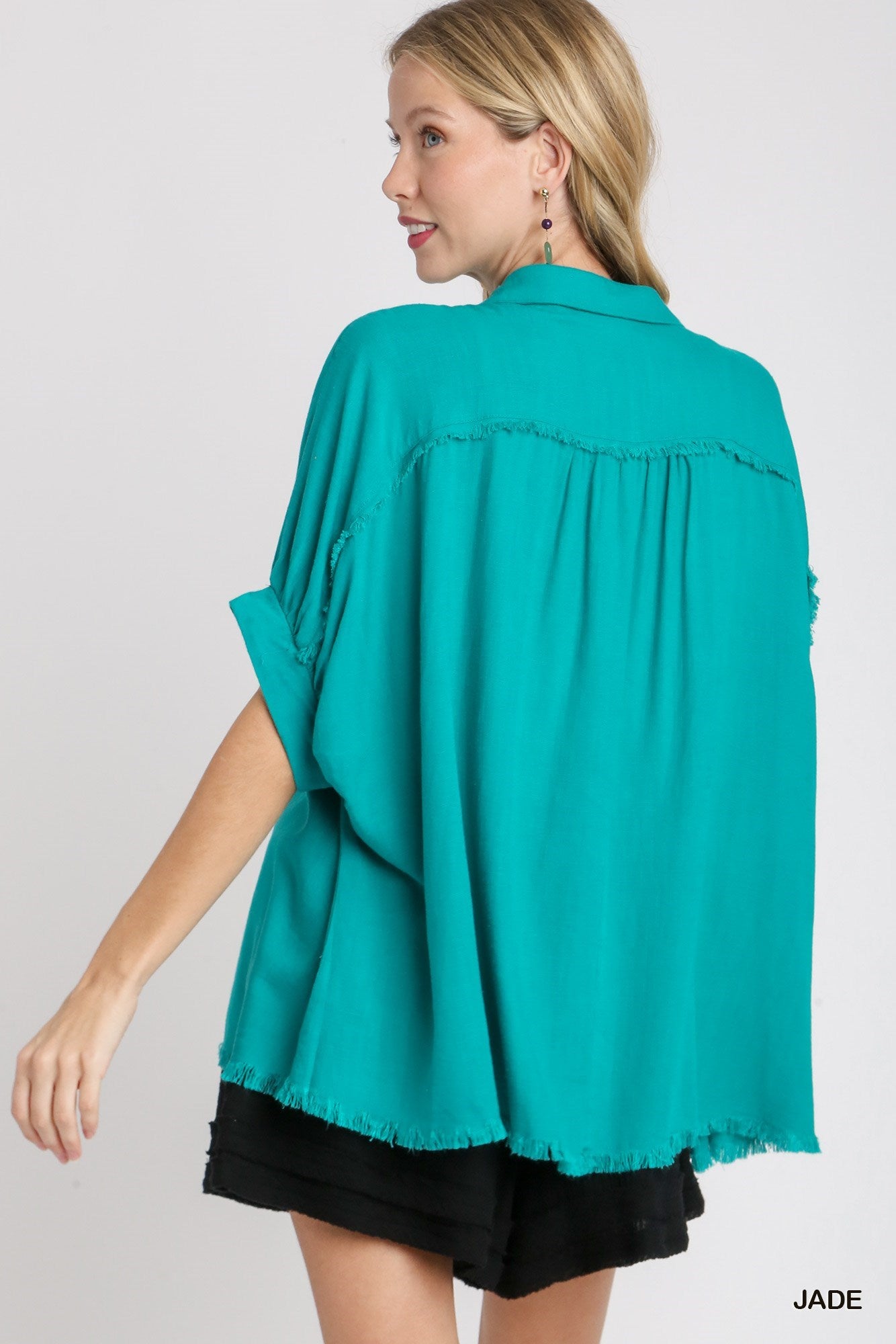 Linen Boxy Cut Top w/ Fray Details