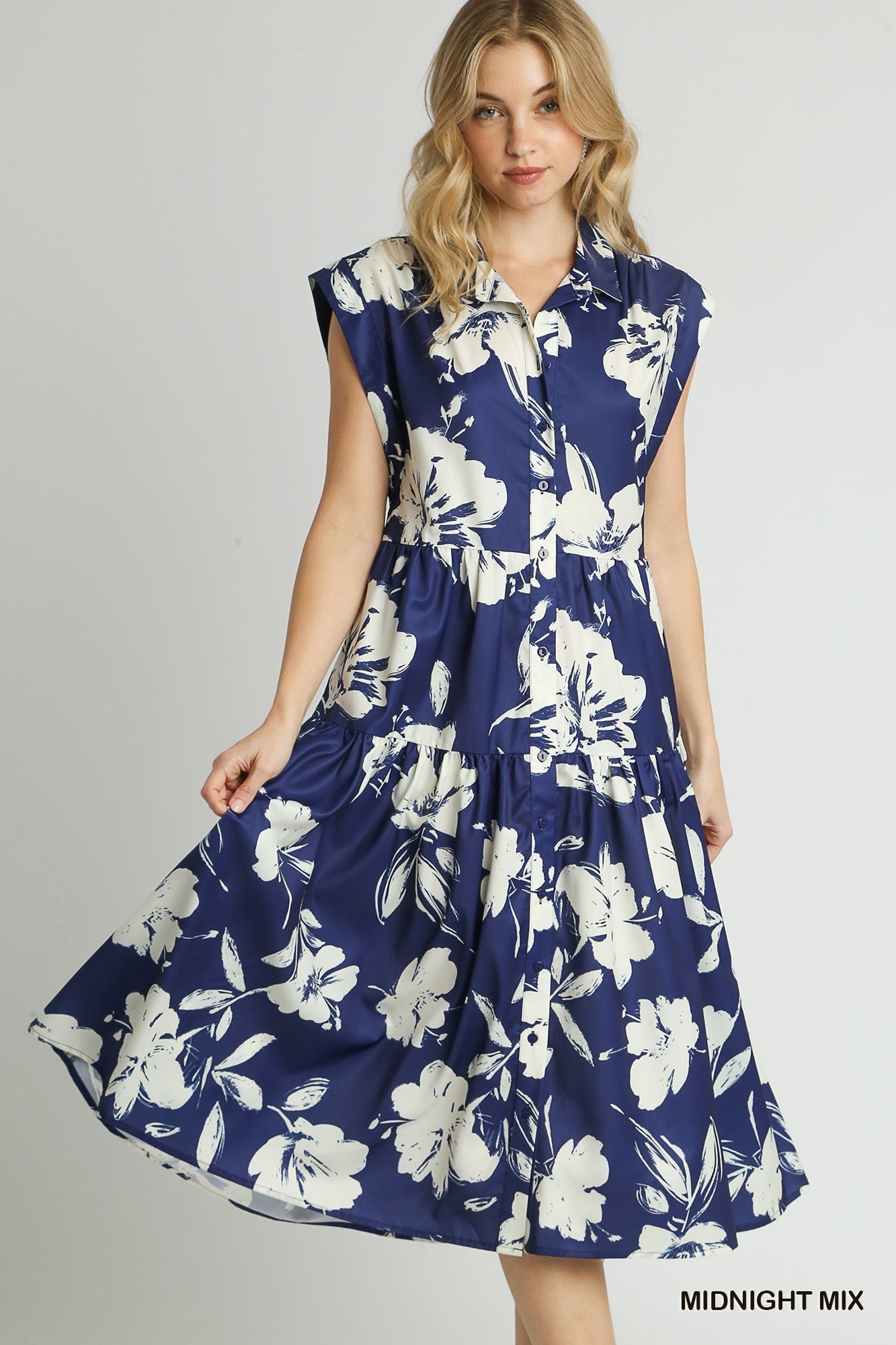 Floral Print Collared Midi Dress