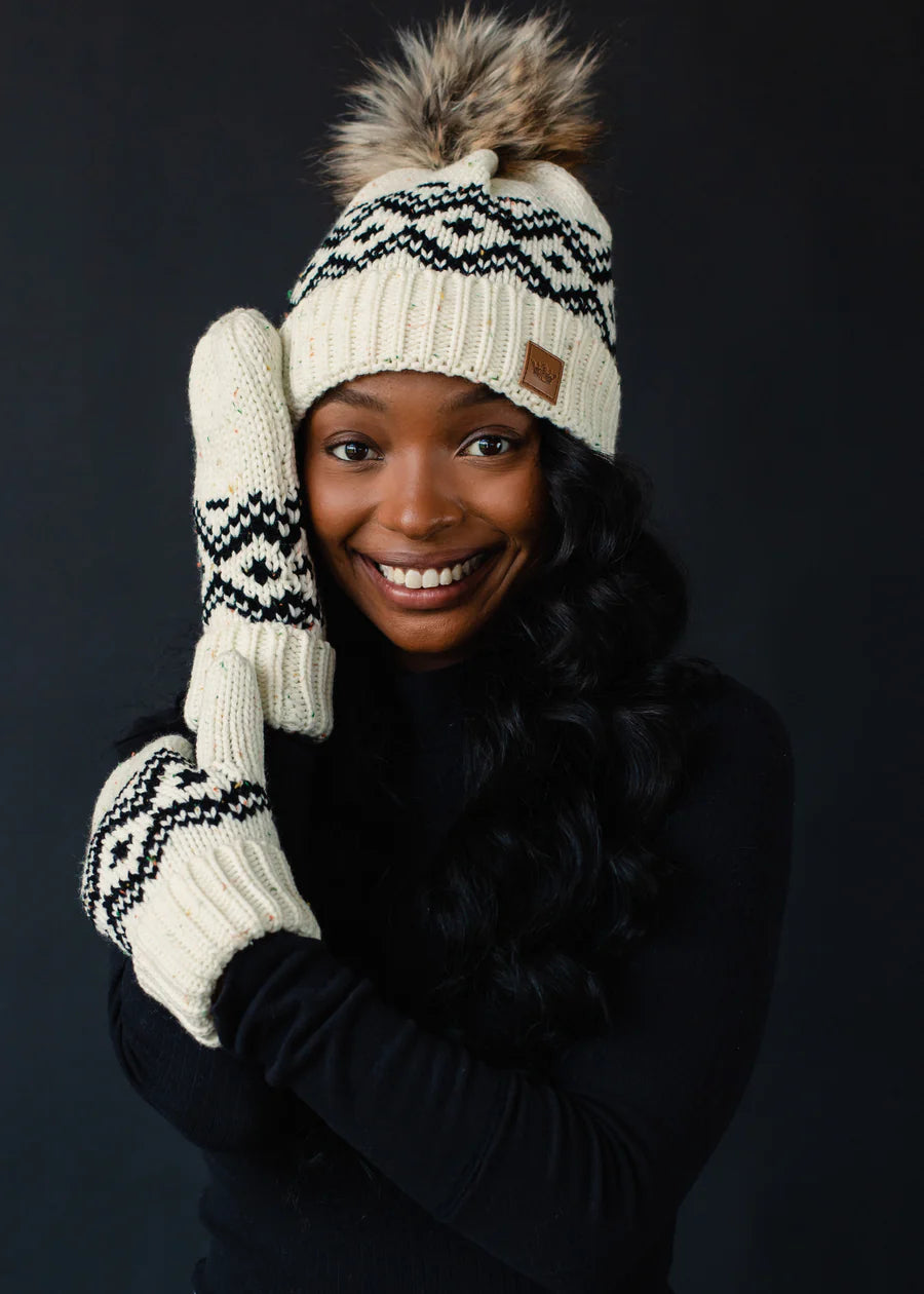 Cream Speckled Patterned Mittens