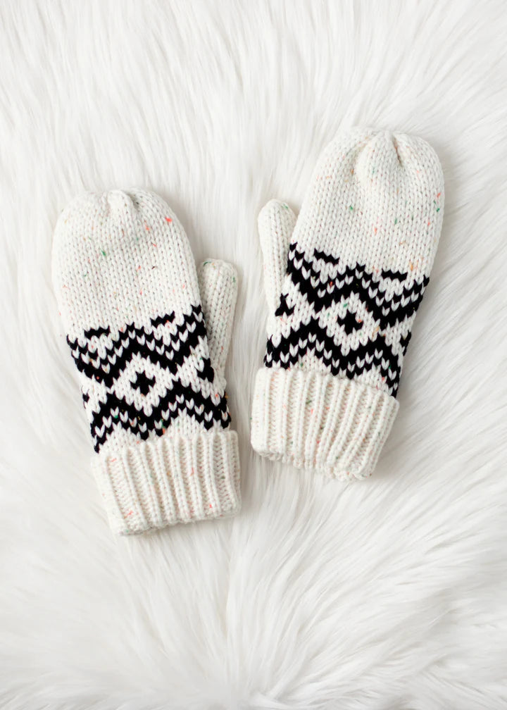 Cream Speckled Patterned Mittens