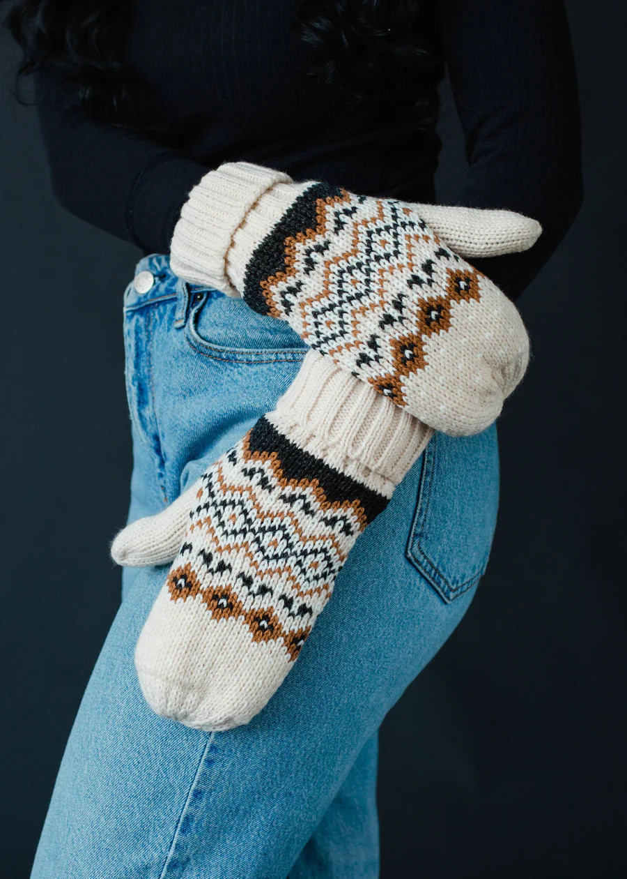 Cream Patterned Mittens