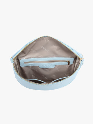 Light blue pouch with a zipper on a white background