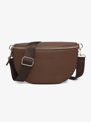 Janae Whipstitch Crossbody Sling Bag in dark brown — women's crossbody sling bag with interior zip and slip pockets