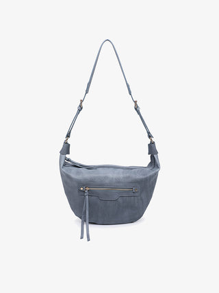 Gray shoulder bag with zippers on a white background