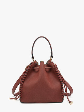Elsa Faux Suede Bucket Bag in brown — day-to-evening faux suede handbag with inner organizer bag