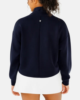 Women's Waggle Plume Cropped Funnel-Neck Sweatshirt - Navy