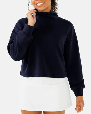 Women's Waggle Plume Cropped Funnel-Neck Sweatshirt - Navy