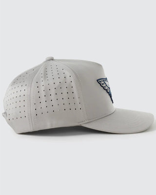 Right side view of Waggle Youth Night Watch Owl Snapback in grey — perforated breathable panels with owl embroidery patch