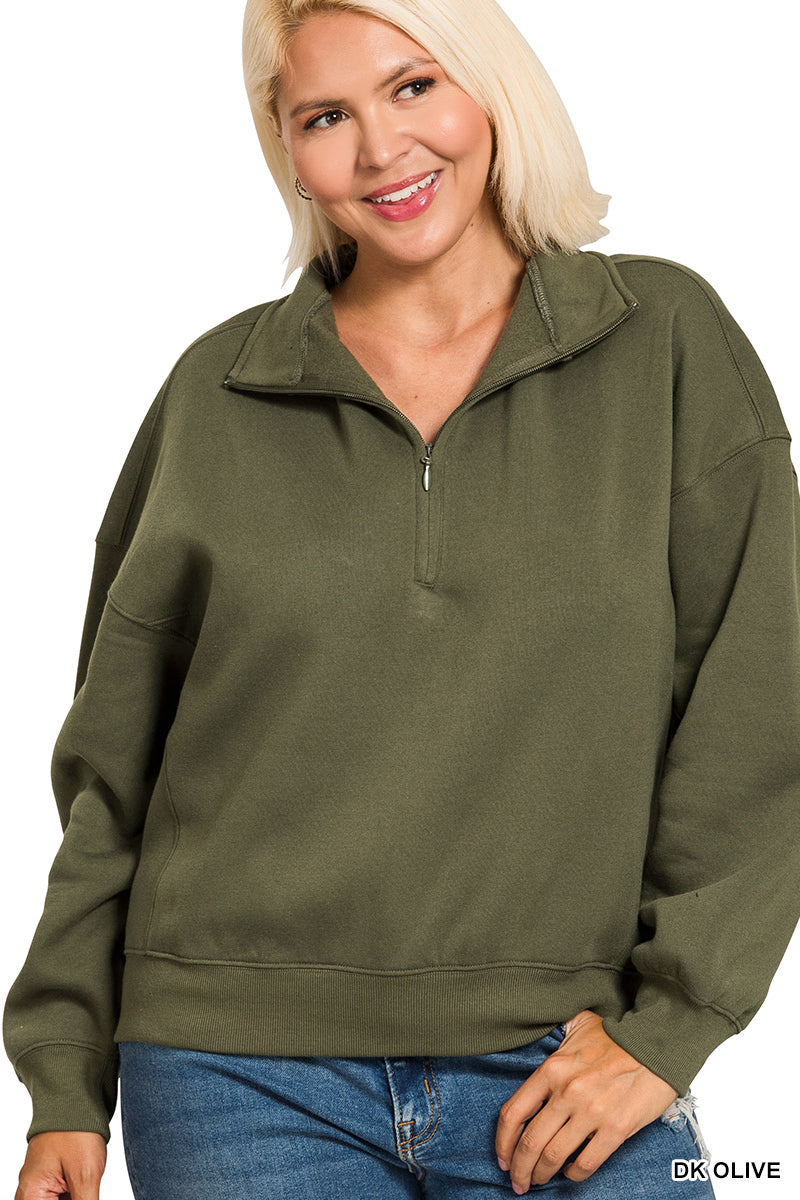 Plus High Neck Half Zip Sweatshirt
