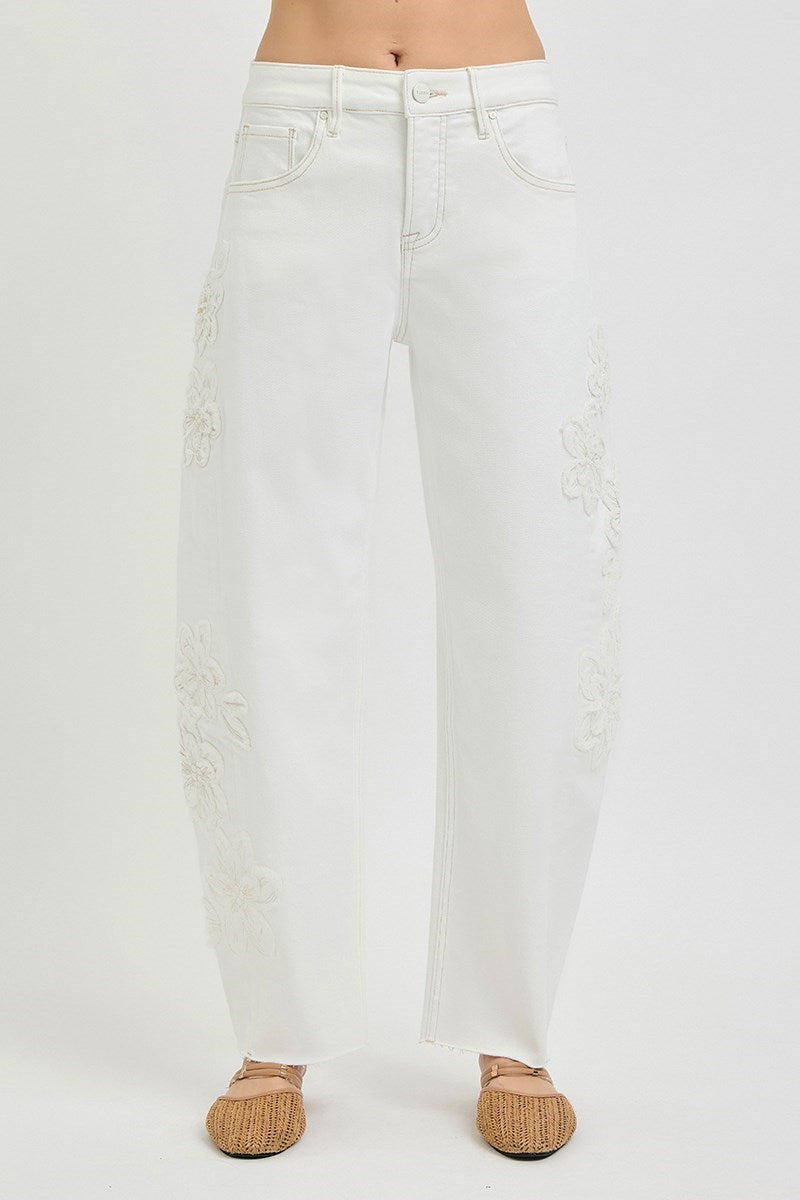 Risen Slouchy Barrel Floral Patch Pants