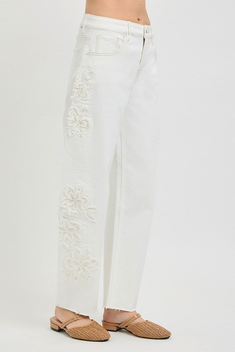 Risen Slouchy Barrel Floral Patch Pants