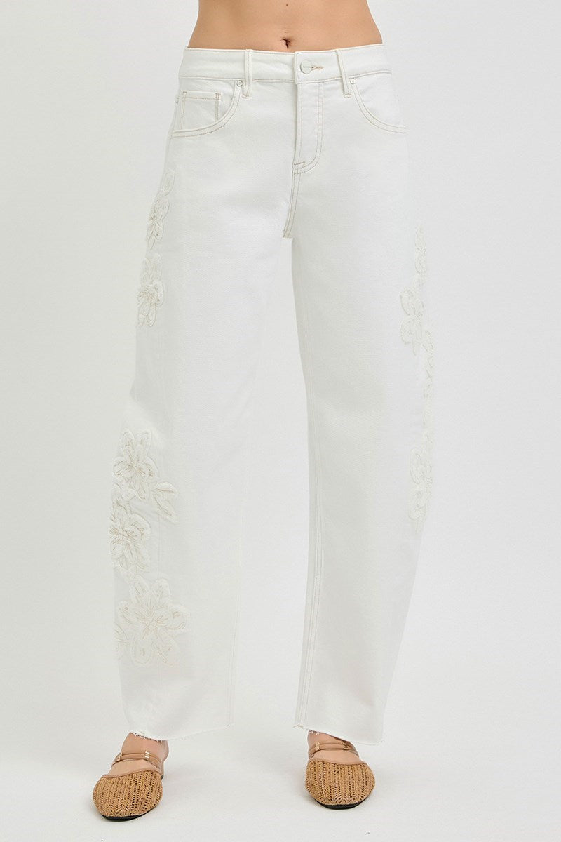 Risen Slouchy Barrel Floral Patch Pants