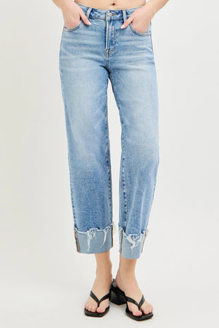 Risen High Rise Crop Boyfriend Cuffed Jeans