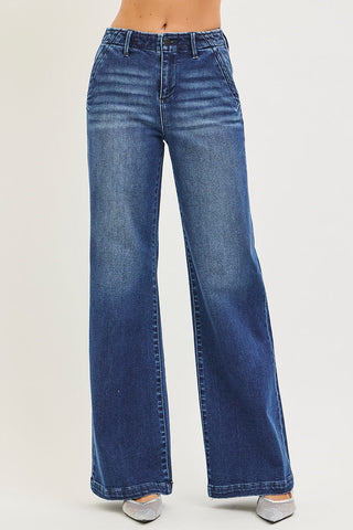 Risen Wide Leg Slanted Pocket Jeans