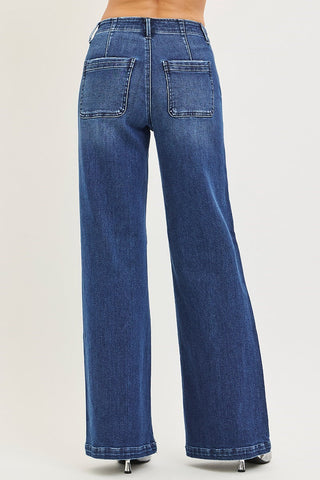Risen Wide Leg Slanted Pocket Jeans