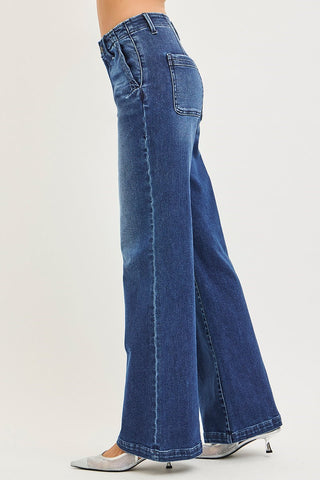 Risen Wide Leg Slanted Pocket Jeans
