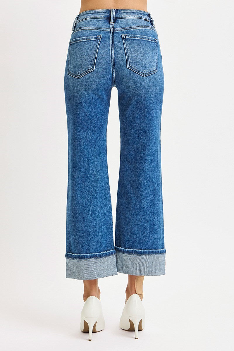 Risen Crop Straight Cuffed Jeans