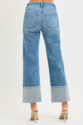 Risen Mid Rise Crop Wide Cuffed Jeans