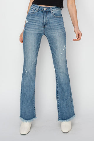 Risen High Rise Vintage Fray Hem Bootcut Jeans