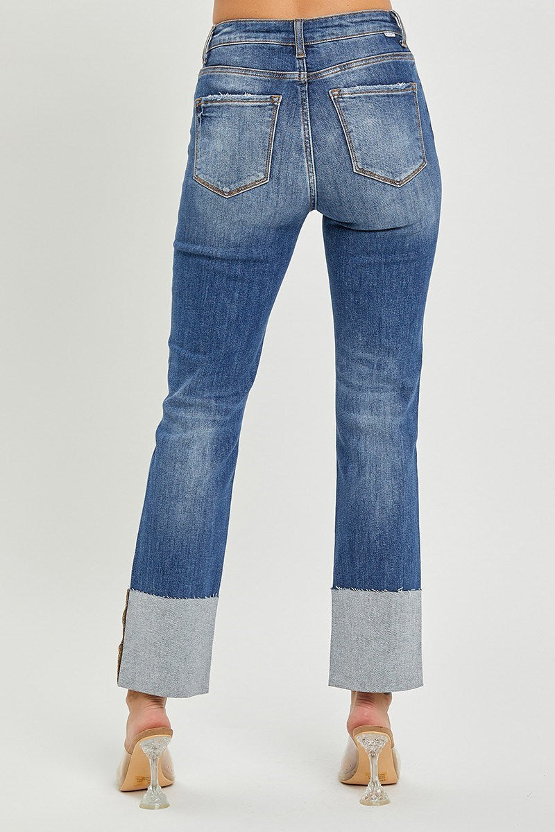 Risen Wide Cuffed Straight Jeans