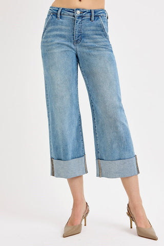 Risen High Rise Ankle Wide-Cuffed Jeans