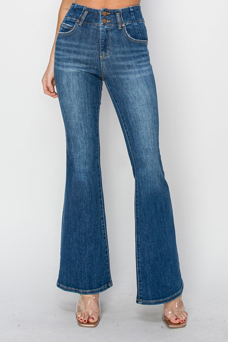 Risen High-Rise Seam Detail Flare Jeans