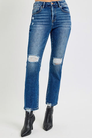Risen High Rise Crop Straight Jeans