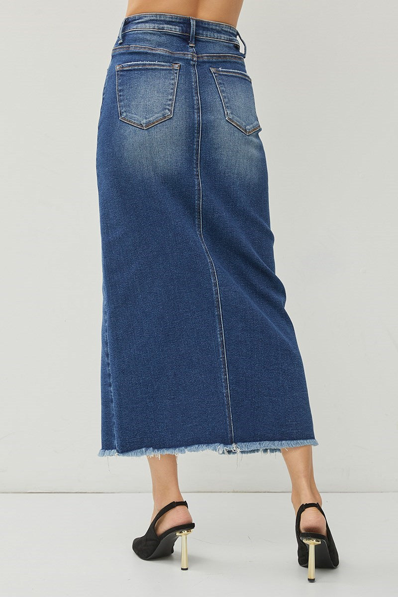Risen Dark Wash High Rise Long Skirt