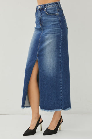 Risen Dark Wash High Rise Long Skirt FINAL SALE